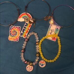 Colorful Rainbow Charm Bracelet Set with Yellow Beaded Bracelet pride